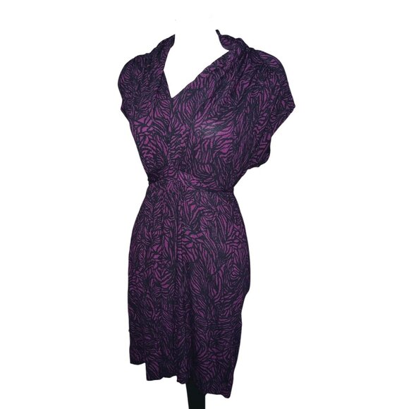 French Connection Abstract Print Cap Sleeve Dress Sz Medium Burgundy & Navy - Picture 6 of 12